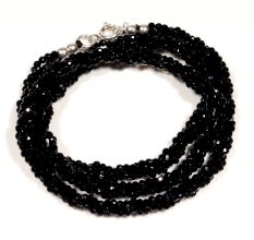 Black Spinel beaded Necklace Three layer gemstone necklace, 925 Sterling silver jewelry